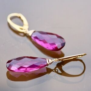 New Wire Wrapped Rhodolite Garnet Earrings, Vermeil Hinges, January Birthstone